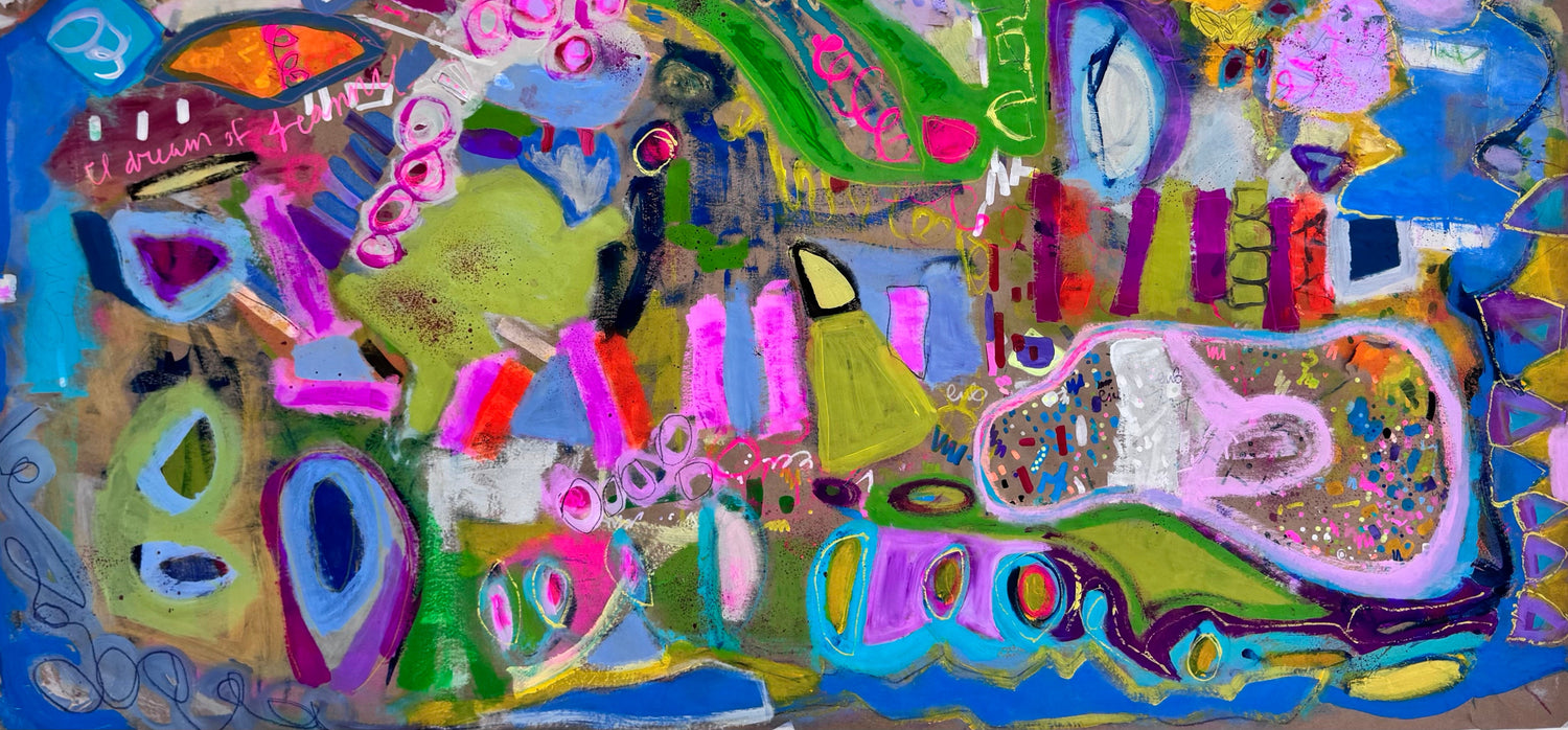 Abstract artwork with vibrant colors and geometric shapes